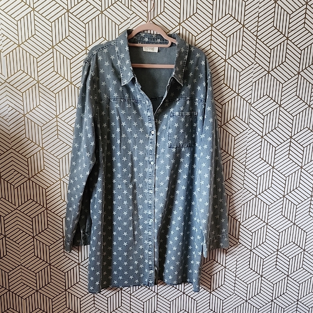 Oddy Star Patterned Denim Shirt